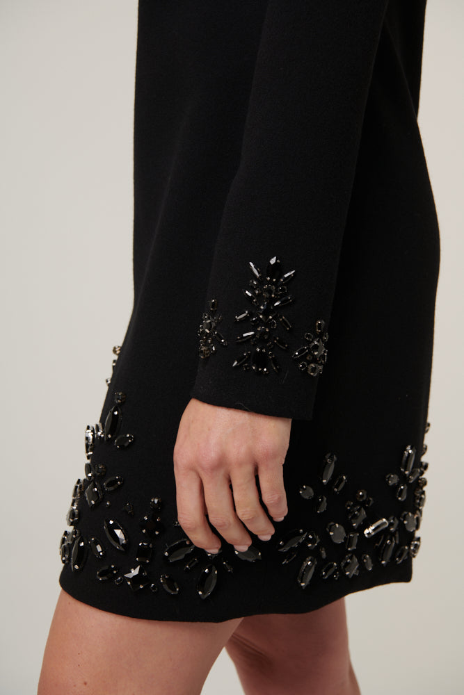 Crystal beaded, long sleeved shift dress