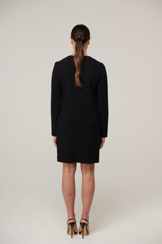 Crystal rose hand beaded, long sleeved shift dress